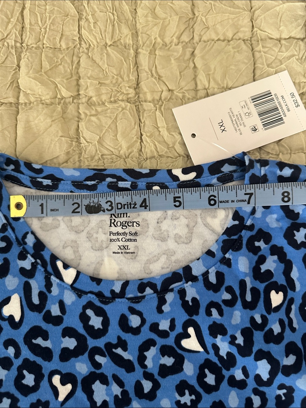 NWT Kim Rogers Blue & Black Leopard Print Tee 3/4 sleeves size xxl - Picture 9 of 10